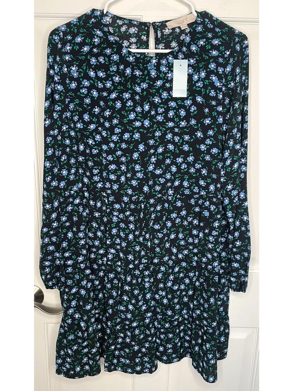 NWT LOFT Boho 70s Tiered Mini Dress Sz MP Long Sleeve Flowy Flower Rayon Prairie